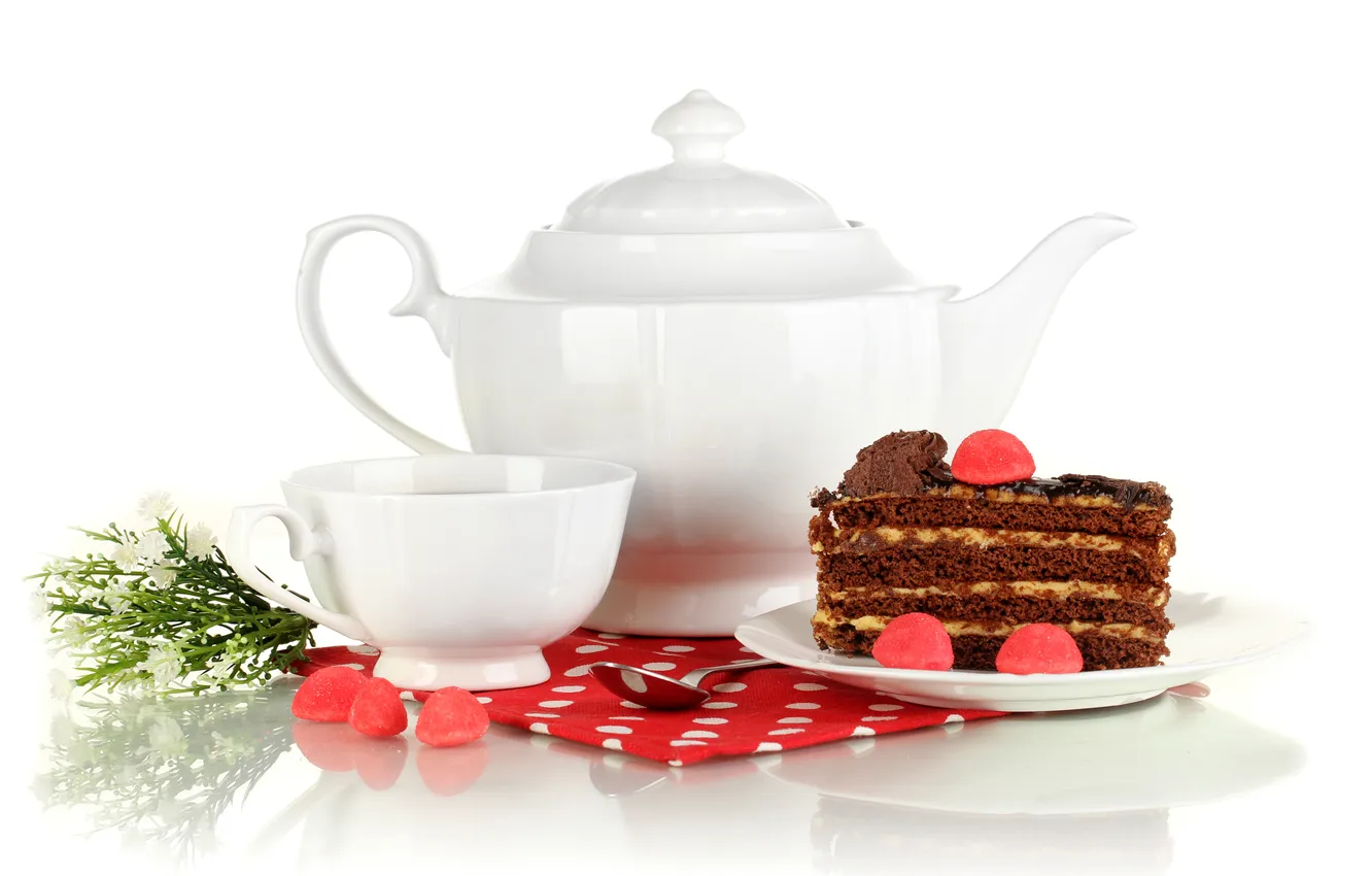 Photo wallpaper tea, kettle, cake, napkin