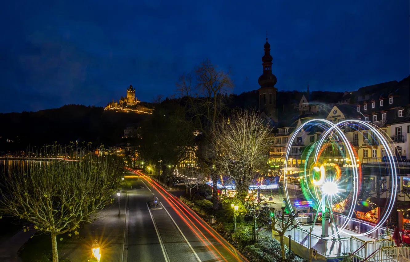 Photo wallpaper road, night, excerpt, Germany, Germany, night, Cochem, Cochem