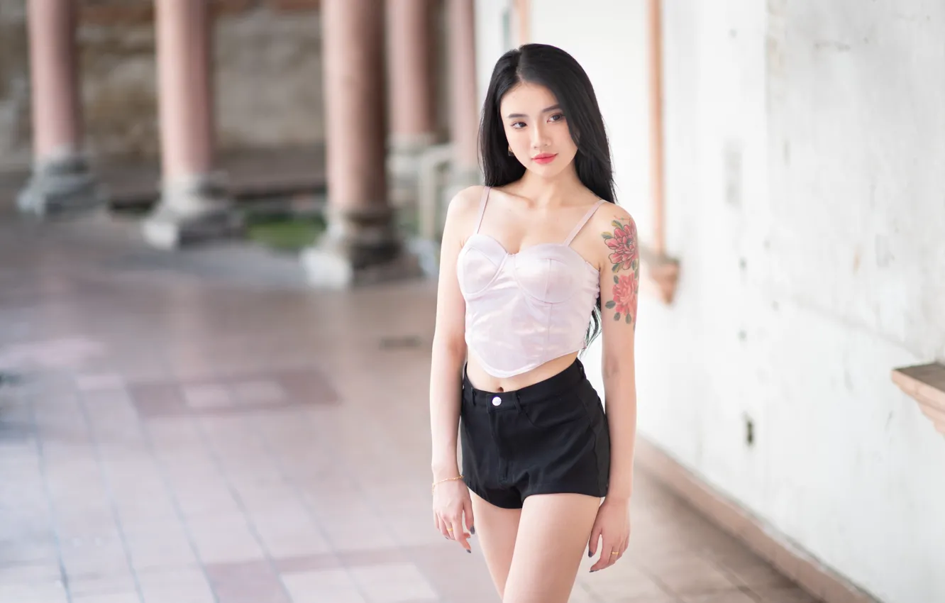 Photo wallpaper girl, tattoo, Asian