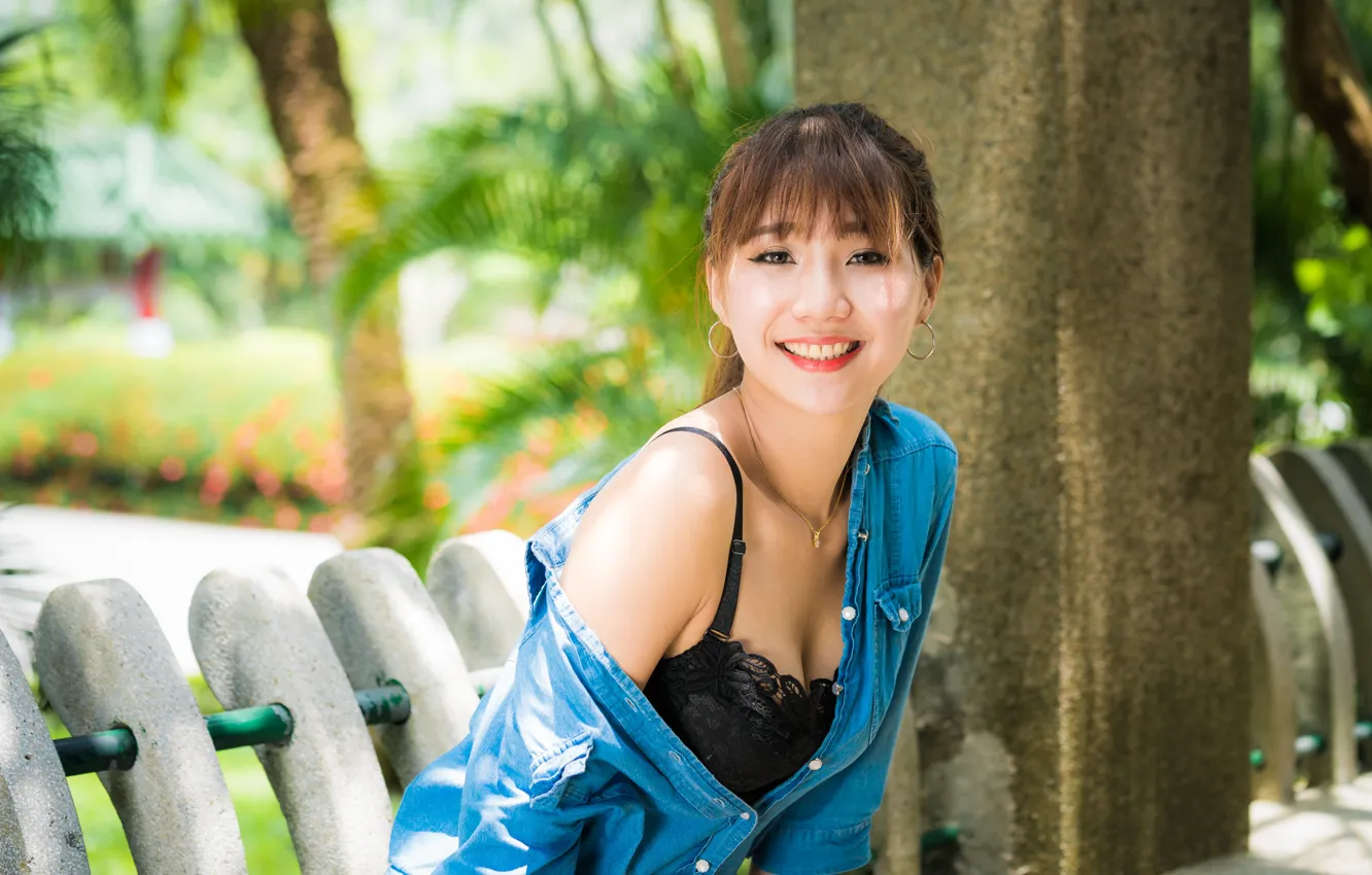 Photo wallpaper girl, smile, Asian, cutie, bokeh