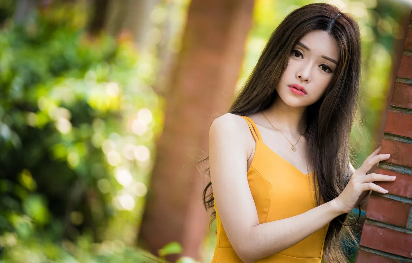 Photo wallpaper summer, look, girl, Park, model, Asian, beautiful, long hair