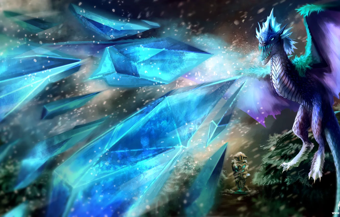 Photo wallpaper ice, snow, dragon, tower, art, dota 2, kovah, Winter Wyvern