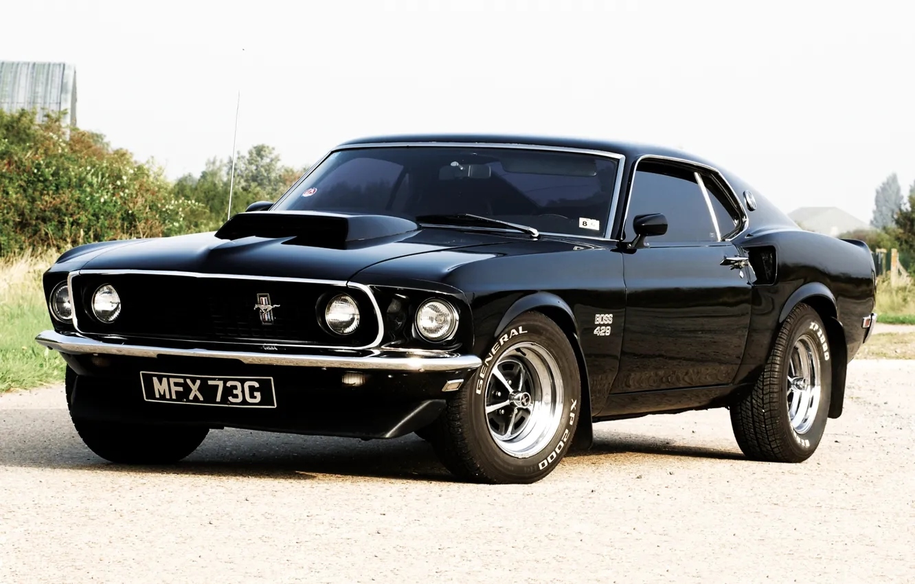 Photo wallpaper the sky, black, Mustang, Ford, Ford, 1969, Mustang, muscle car