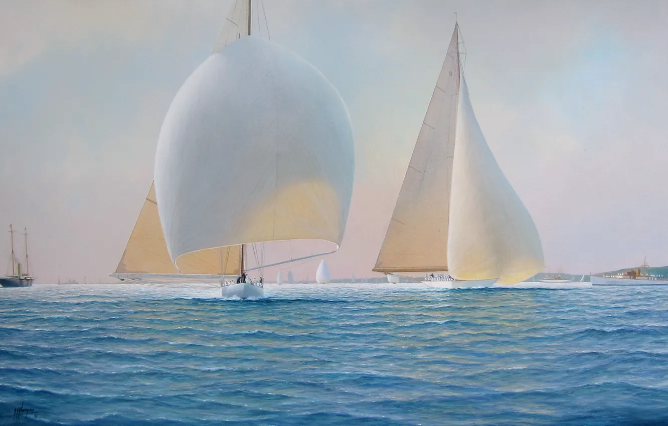 Photo wallpaper sea, the wind, ship, sailboat, picture, sail, Tim Thompson