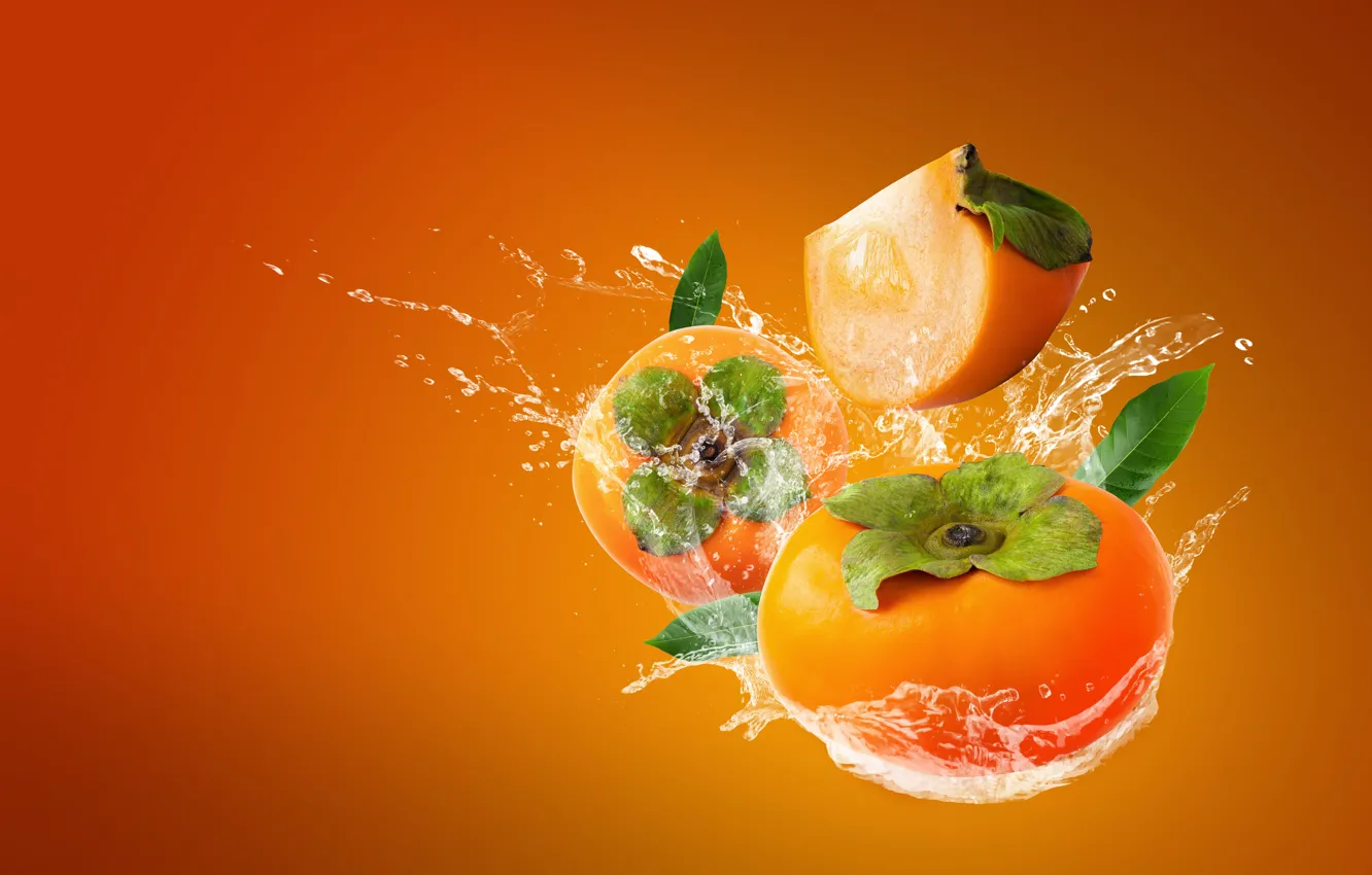 Photo wallpaper water, squirt, orange, background, splash, persimmon