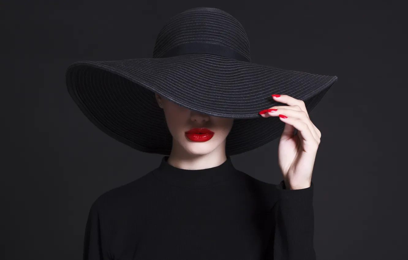 Photo wallpaper fashion, hat, hand, pose, Lips, haute couture