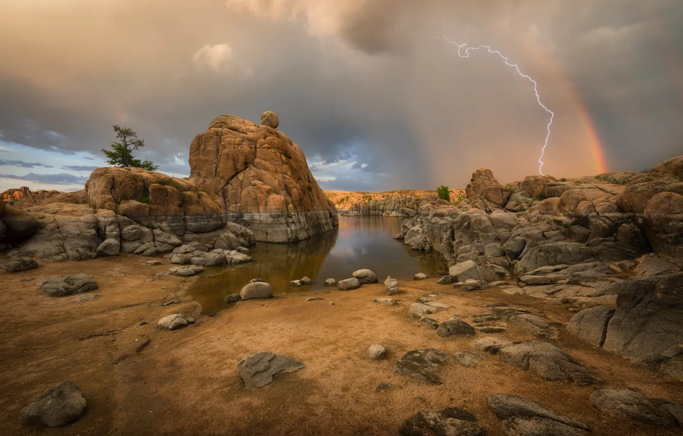 Photo wallpaper Arizona, Prescott, Watson Lake, Monsoon storm