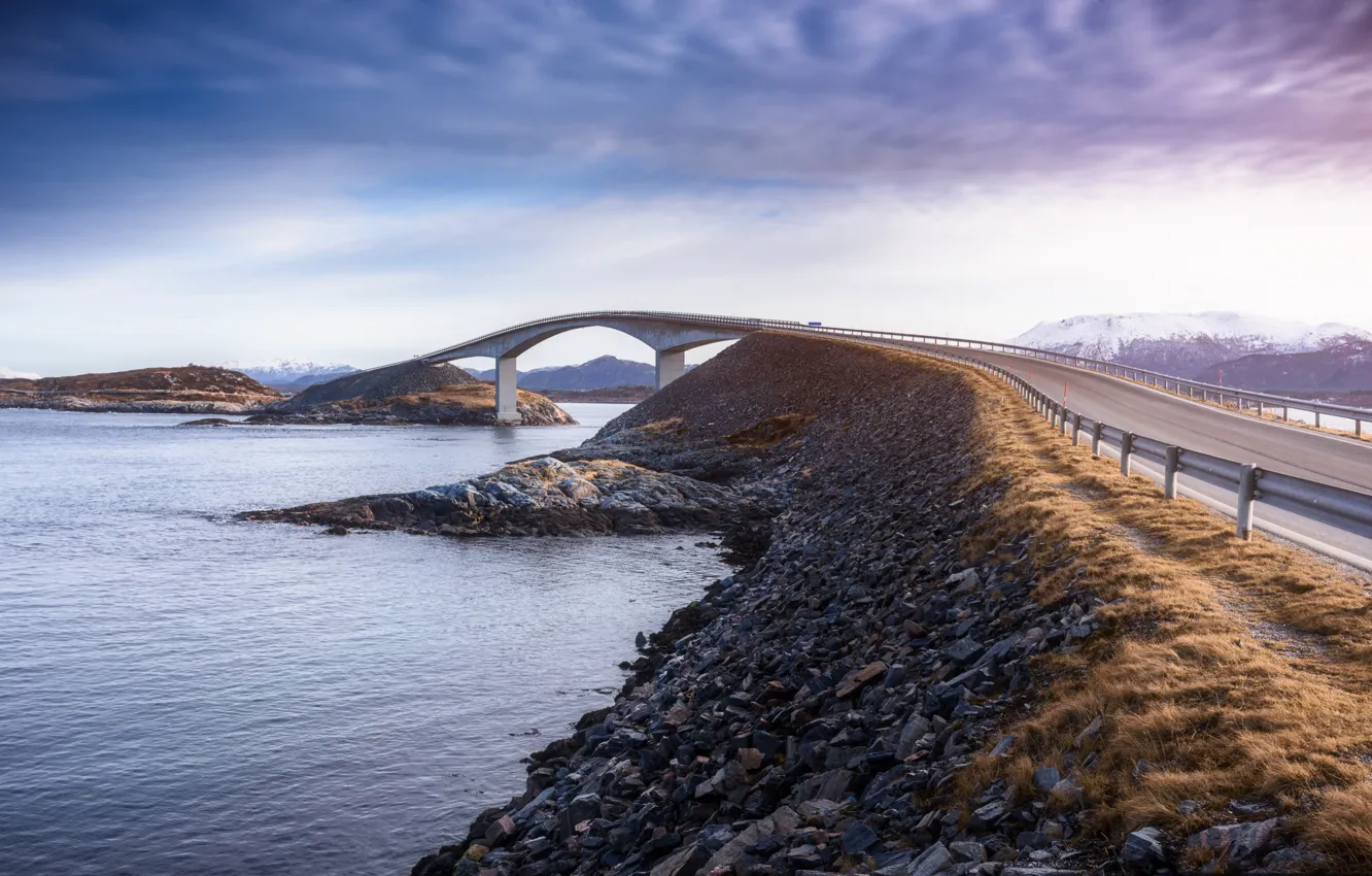 Photo wallpaper road, bridge, Strait, Norway
