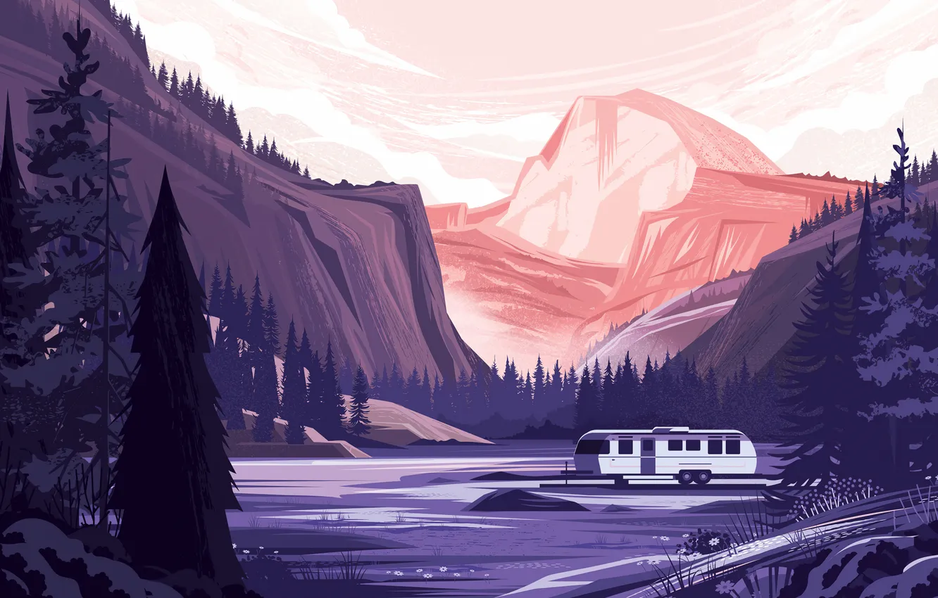 Photo wallpaper mountains, camping, motorhome