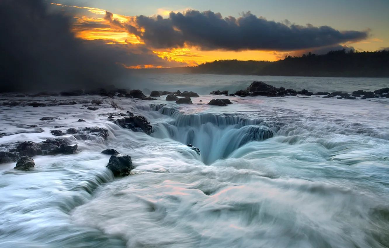 Photo wallpaper storm, Hawaii, Kauai, wave, Hawaii