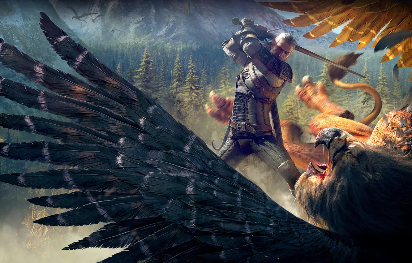 Photo wallpaper Sword, The Witcher, Geralt, Witcher, Griffin