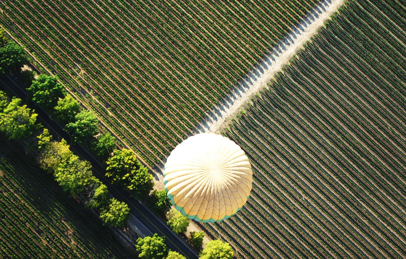 Photo wallpaper road, field, flight, balloon, the view from the top, baloon, air baloon