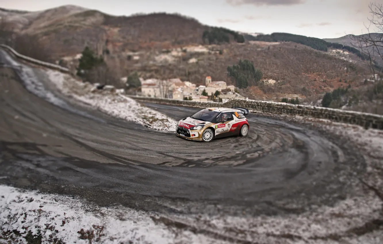 Photo wallpaper winter, sport, turn, Citroen, DS3, WRC, Rally, Rally