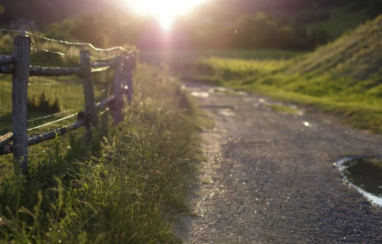 Photo wallpaper road, light, landscape, the fence