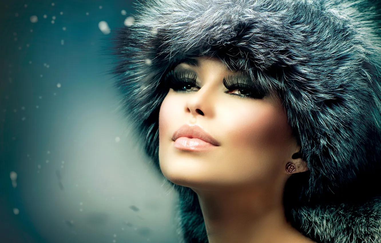 Photo wallpaper look, face, eyelashes, hat, fur