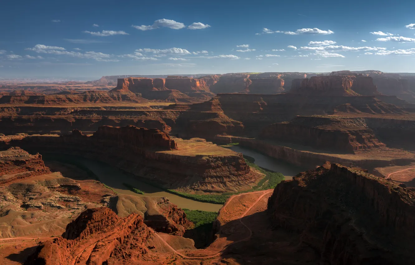Photo wallpaper river, desert, landscape, nature, clouds, rocks, canyon, Utah
