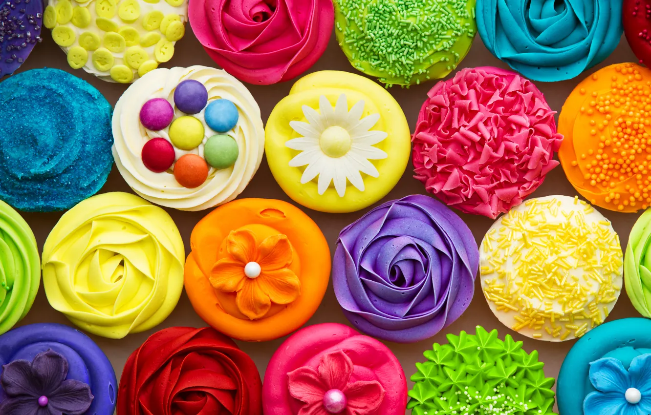 Photo wallpaper colorful, cake, colorful, dessert, sweet, sweet, dessert, Cupcakes