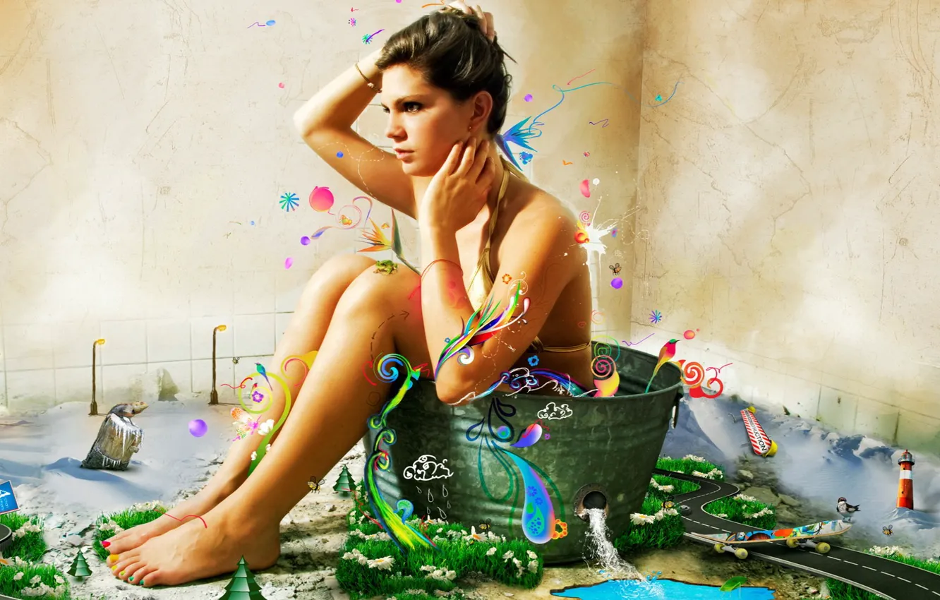 Photo wallpaper girl, treatment, 151, trough