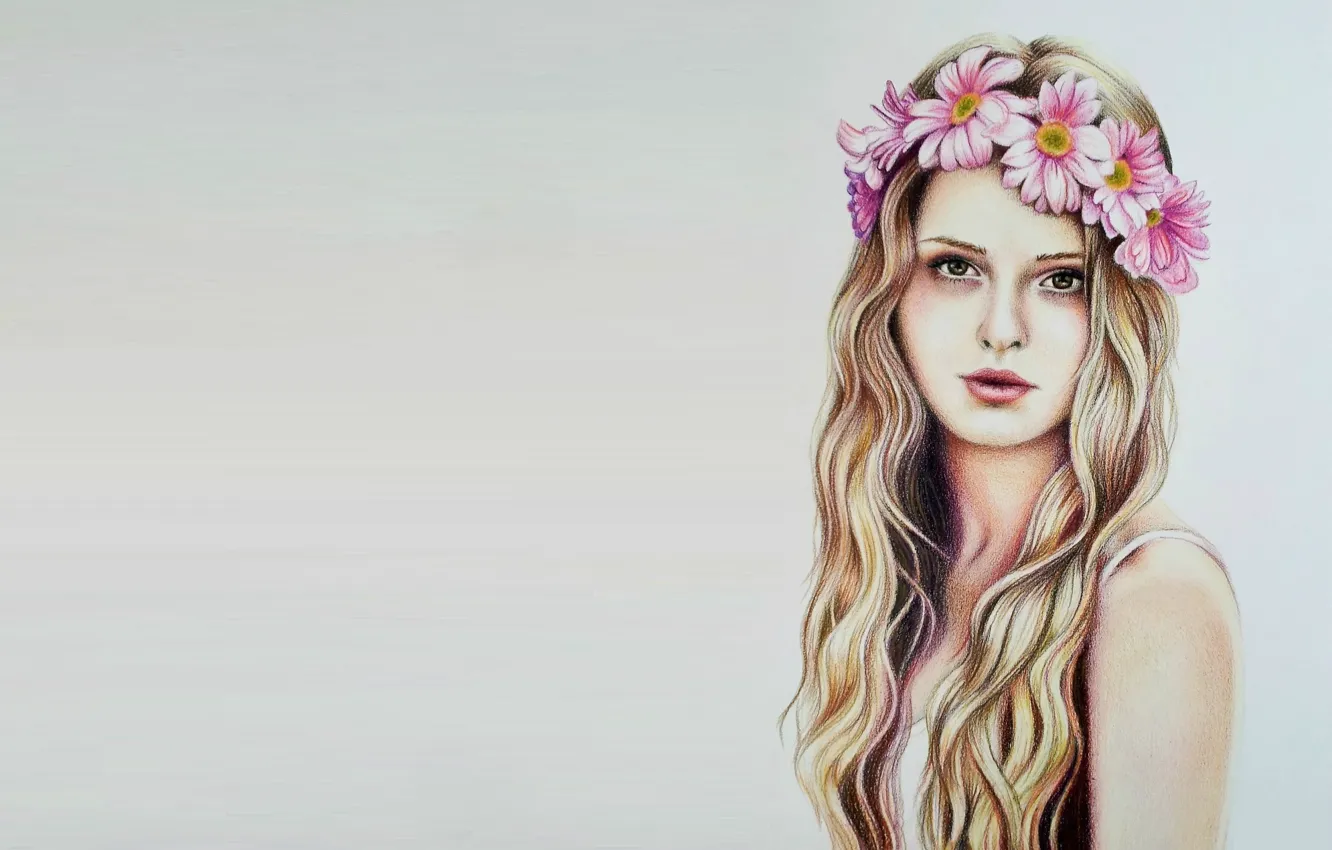Photo wallpaper girl, art, wreath, Eva Garrido