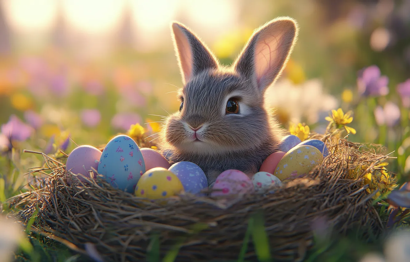 Photo wallpaper grass, look, light, flowers, branches, yellow, nature, grey