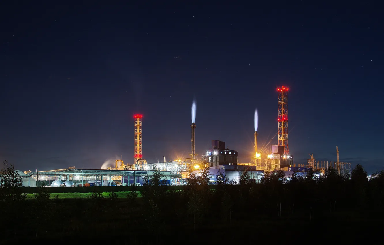 Photo wallpaper light, night, industrial, factory