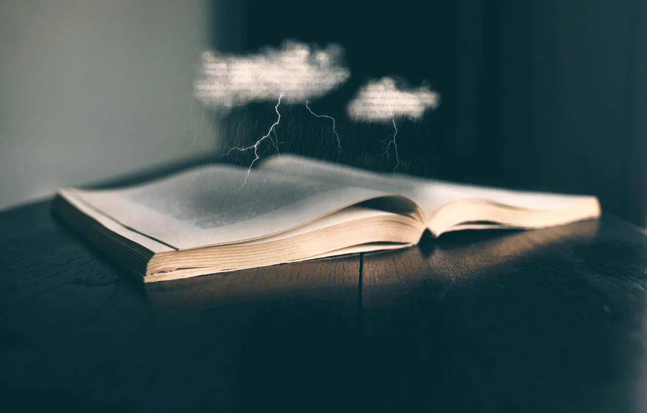 Photo wallpaper rain, lightning, art, book