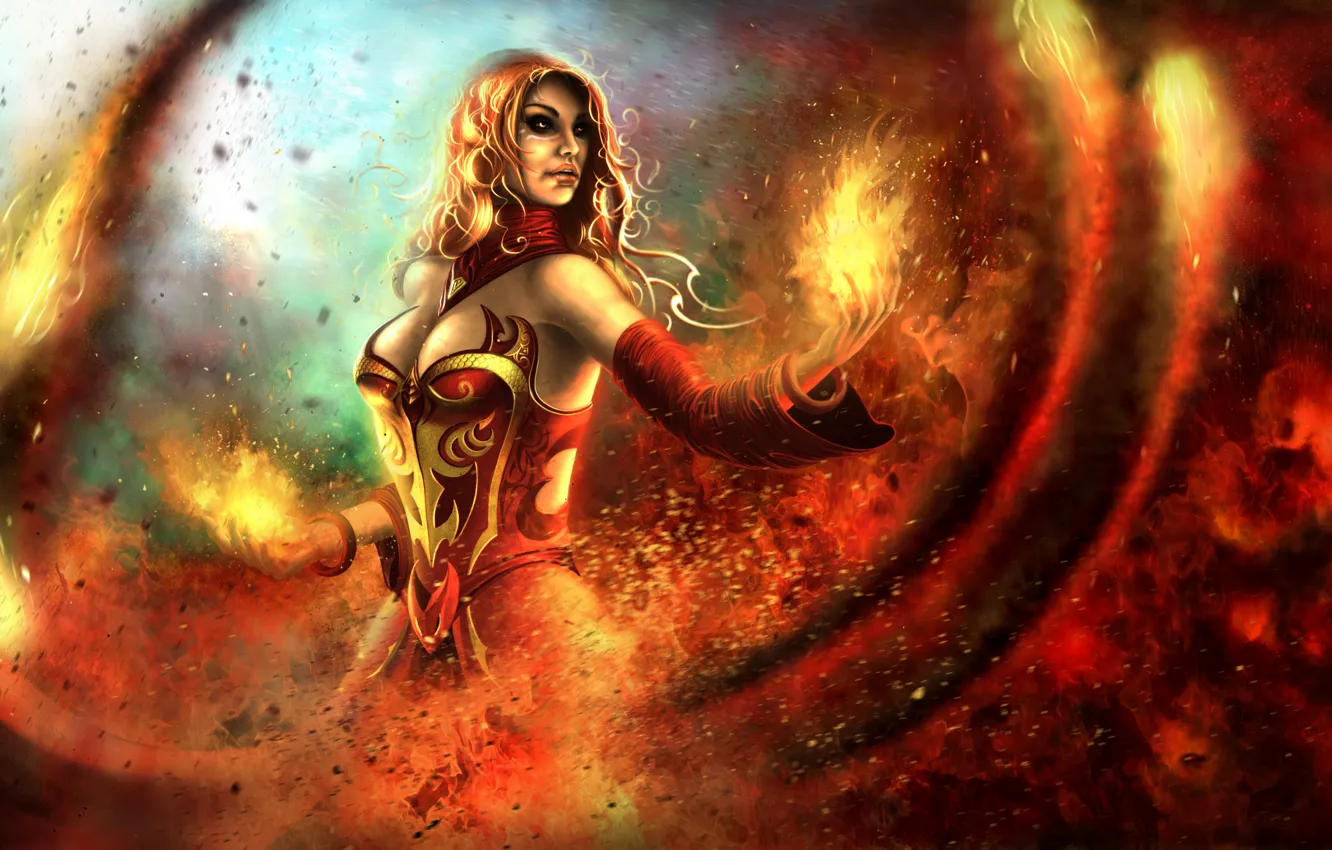 Photo wallpaper girl, lights, dota, art, dota 2, Lina