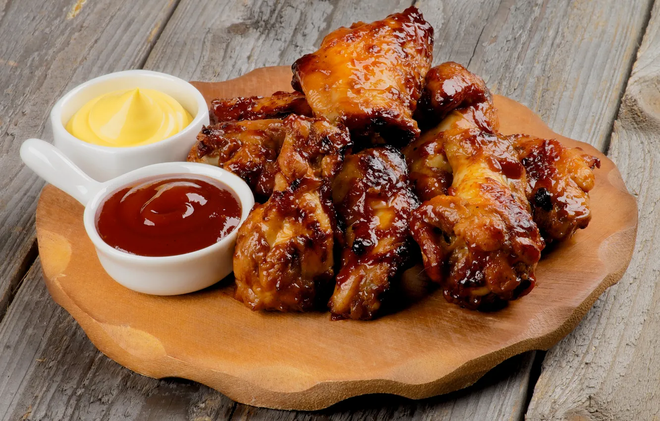 Photo wallpaper photo, food, ketchup, Meat products, Chicken baked