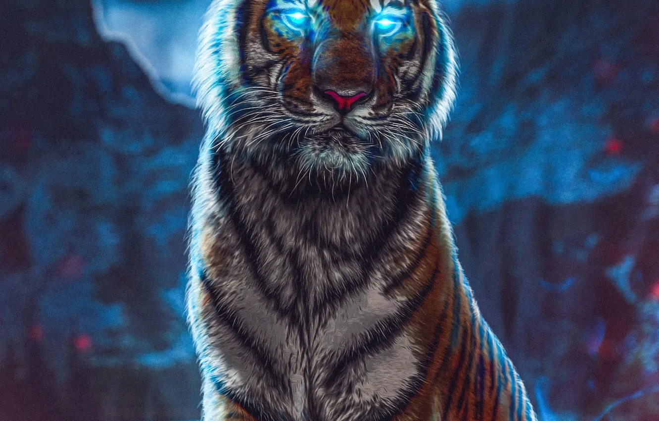 Photo wallpaper look, tiger, animal, predator, art, big cat, Neon Tiger