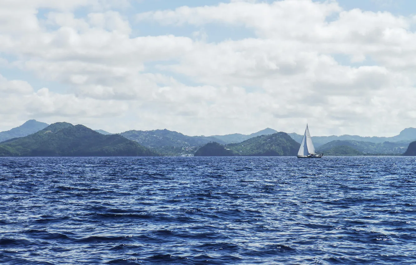 Photo wallpaper sea, the sky, clouds, lake, the way, movement, the wind, coast