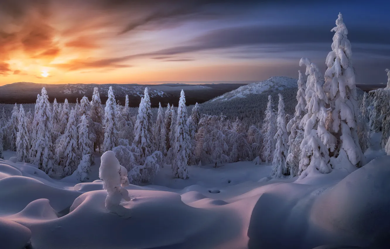 Photo wallpaper Russia, sunrise, Ural, Taganay national park