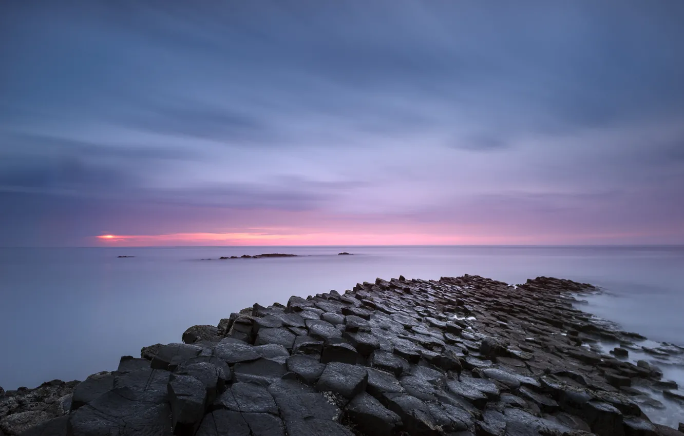 Photo wallpaper sea, the sky, clouds, sunset, pink, shore, the evening, UK