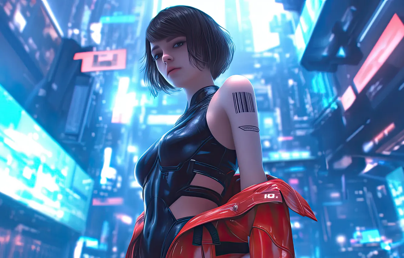 Photo wallpaper girl, fantasy, cyberpunk, AI art
