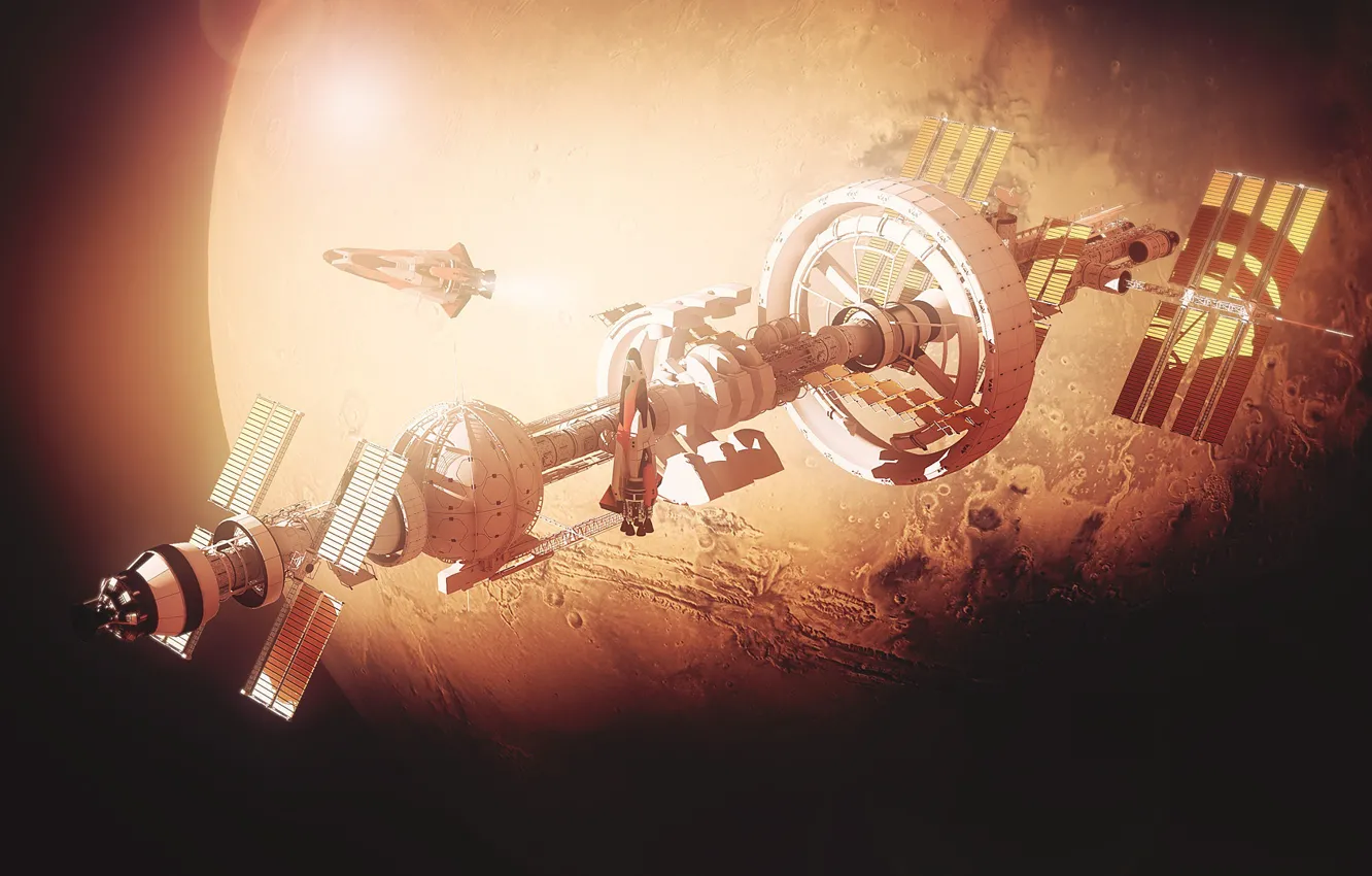 Photo wallpaper space, rendering, fiction, planet, station, space, fantasy, science fiction