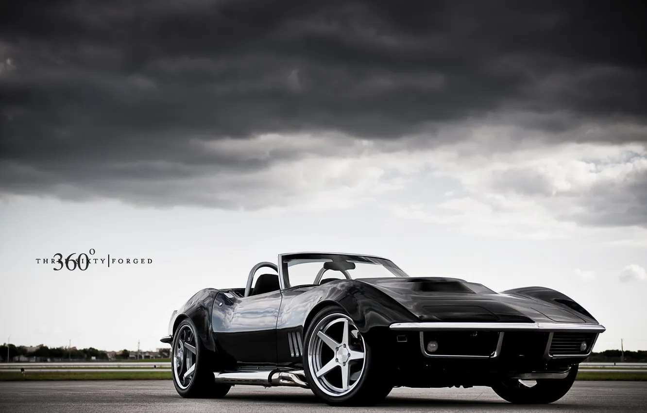 Photo wallpaper the sky, clouds, black, Corvette, Chevrolet, Chevrolet, black, Corvette
