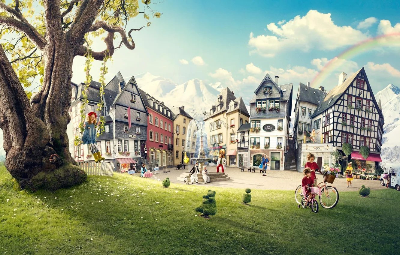Photo wallpaper Alps, town, FRIEKE JANSSENS