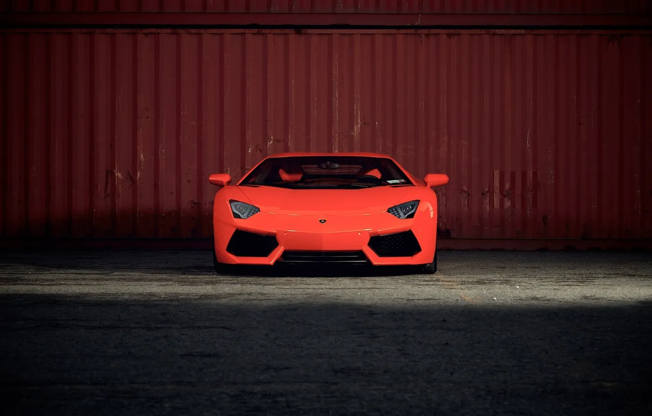 Photo wallpaper Lamborghini, container, the front, orange, LP700-4, Aventador, Lamborghini, aventador