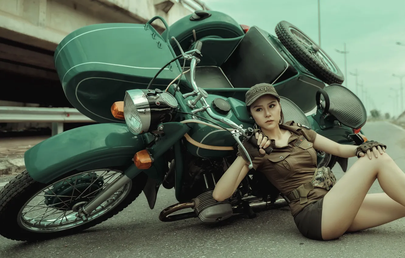 Photo wallpaper road, girl, motorcycle
