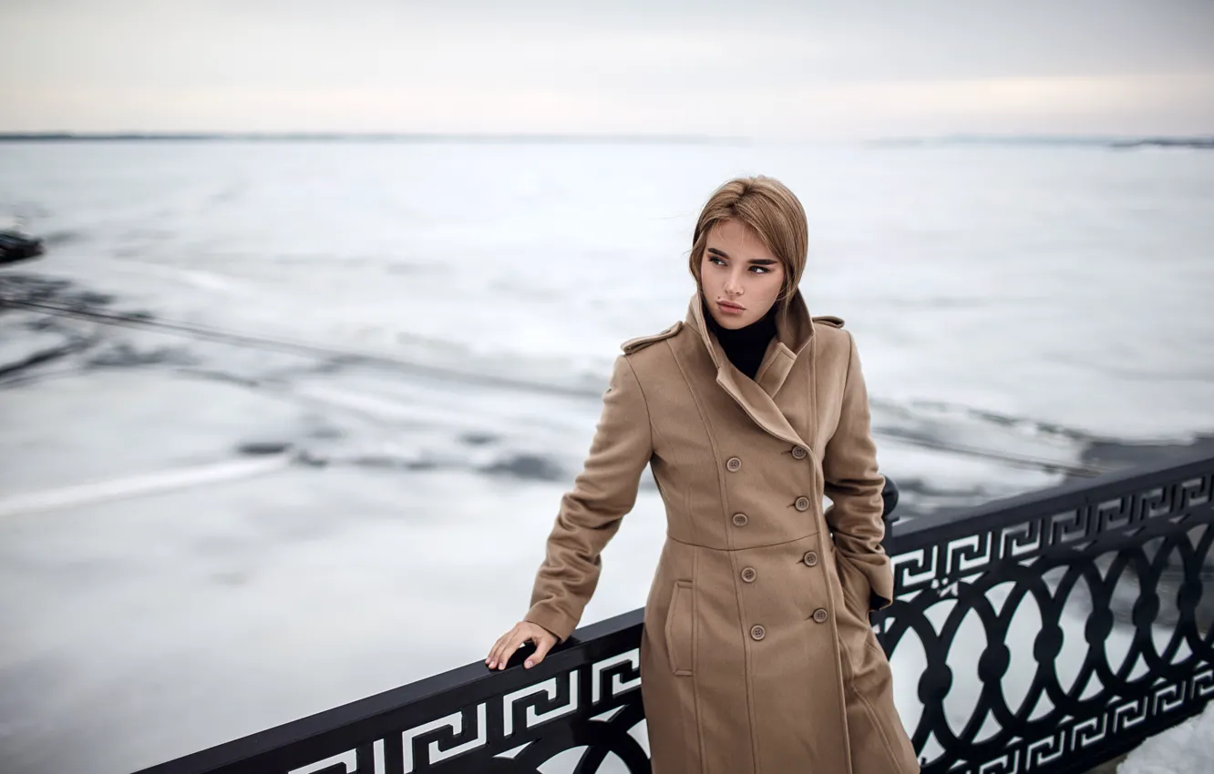 Photo wallpaper ice, pose, Girl, coat, Sergey Sorokin, Luba Ivanova