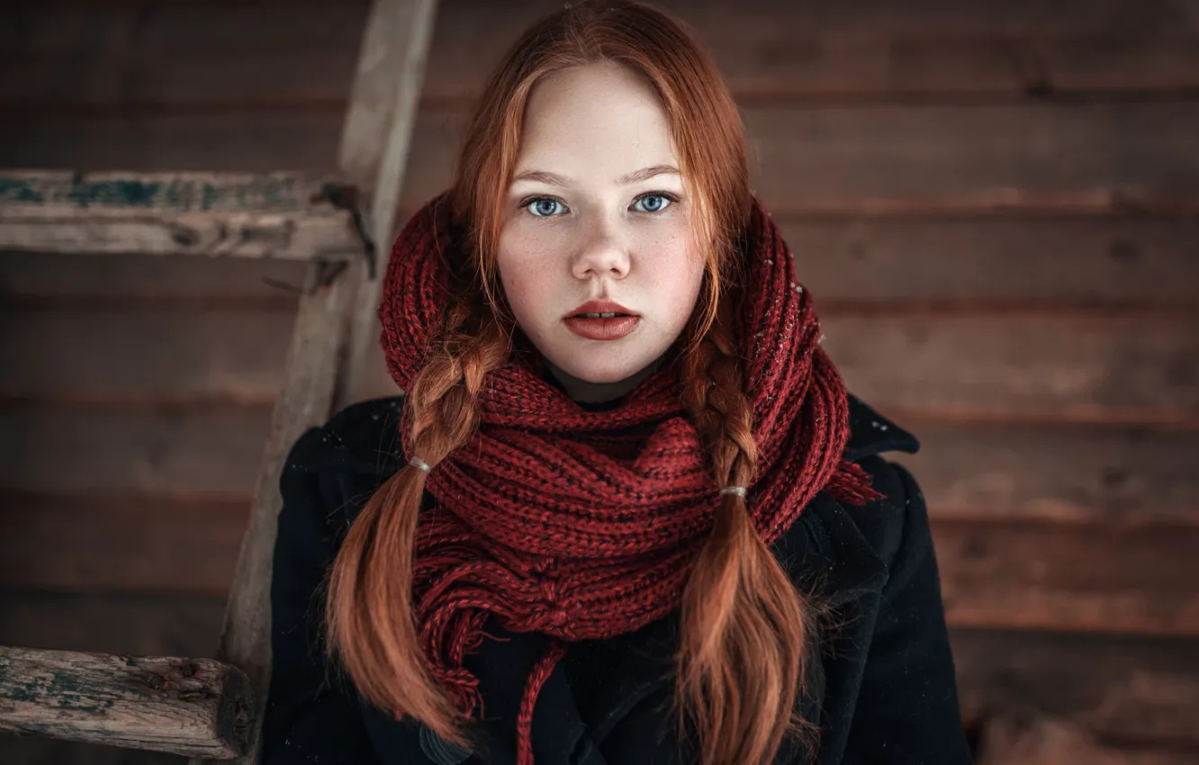 Photo wallpaper freckles, braids, the beauty, redhead, Angelina Polar, Eugene Marklew