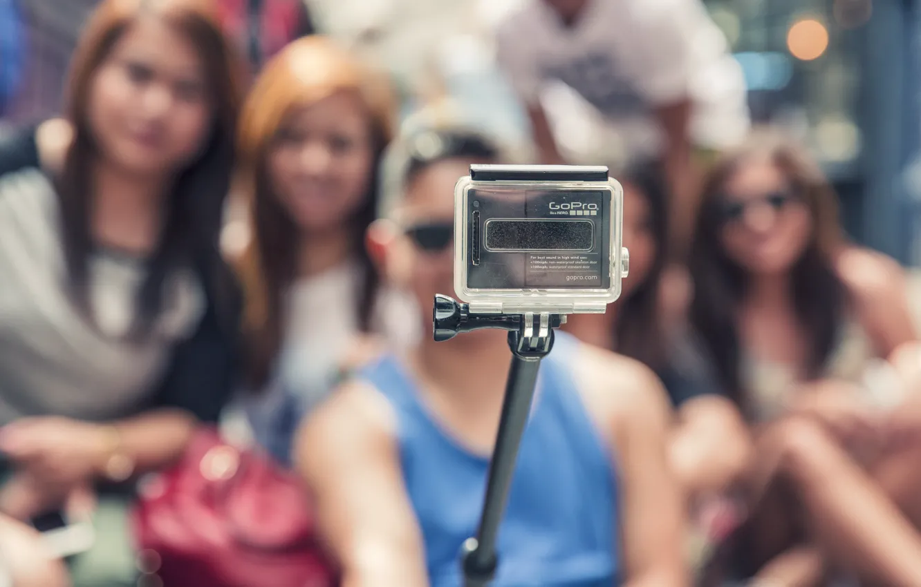 Photo wallpaper people, camera, shooting, selfie, GoPro, monopod
