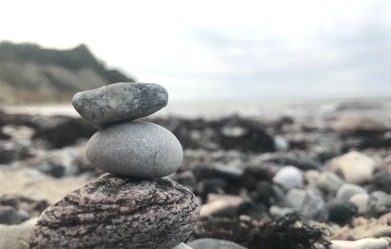 Photo wallpaper sea, beach, pebbles, stones