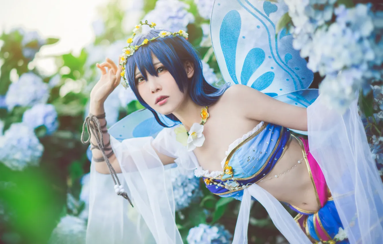 Photo wallpaper summer, look, girl, decoration, flowers, face, pose, style