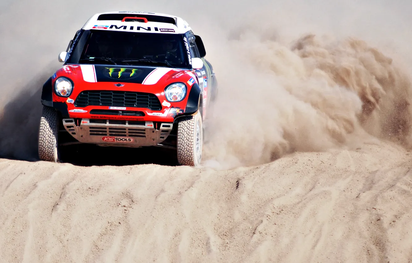 Photo wallpaper Sand, Red, Mini, Sport, Race, Lights, Mini Cooper, Dakar