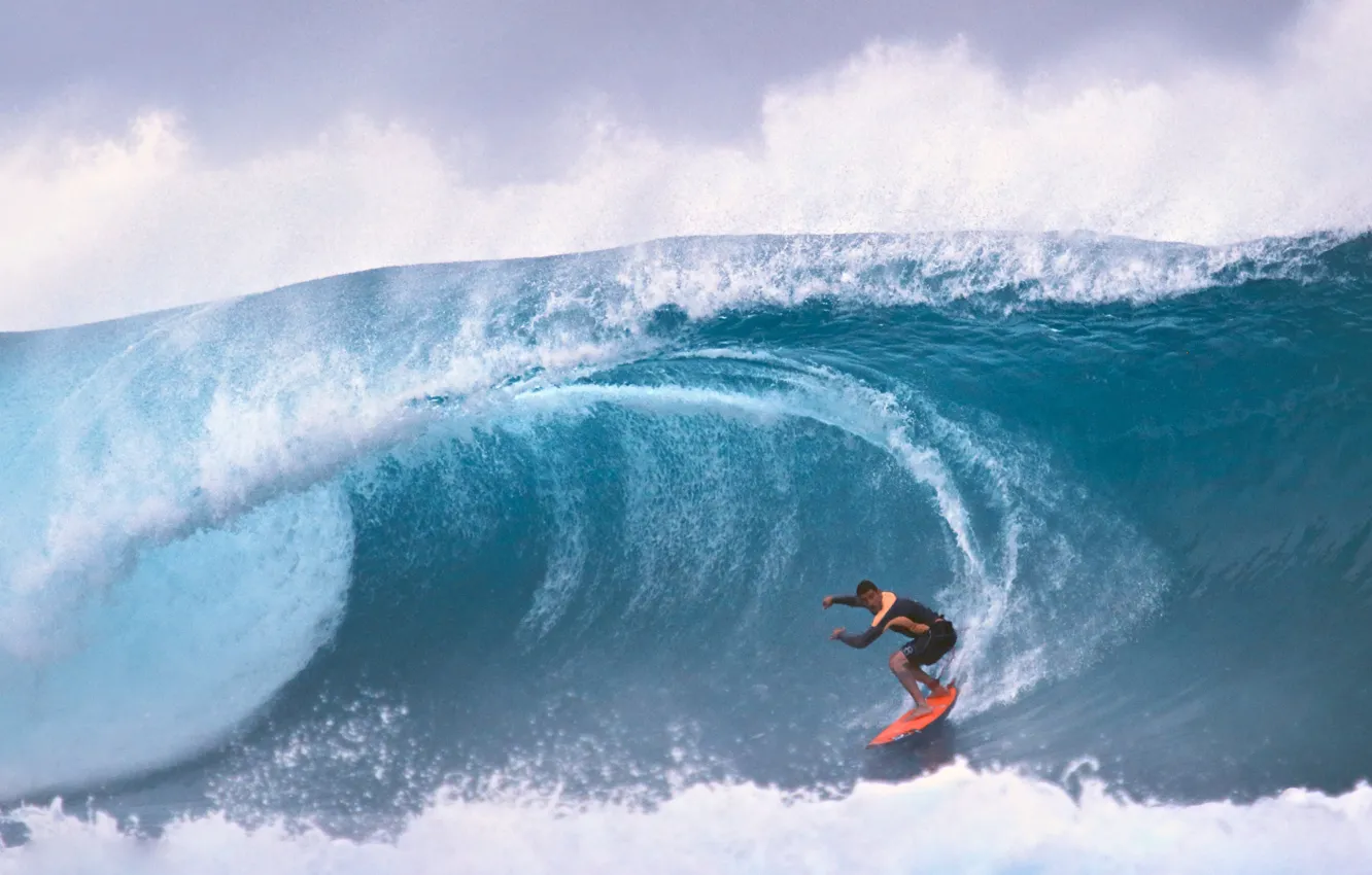 Photo wallpaper wave, surfer, spray, surfboard, barrel