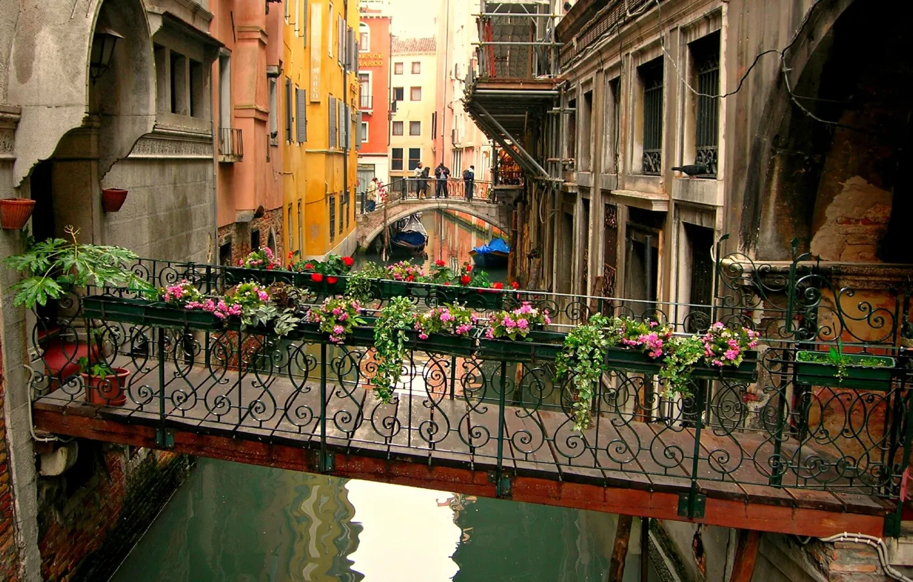 Photo wallpaper flowers, Venice, channel, the transition, the bridge