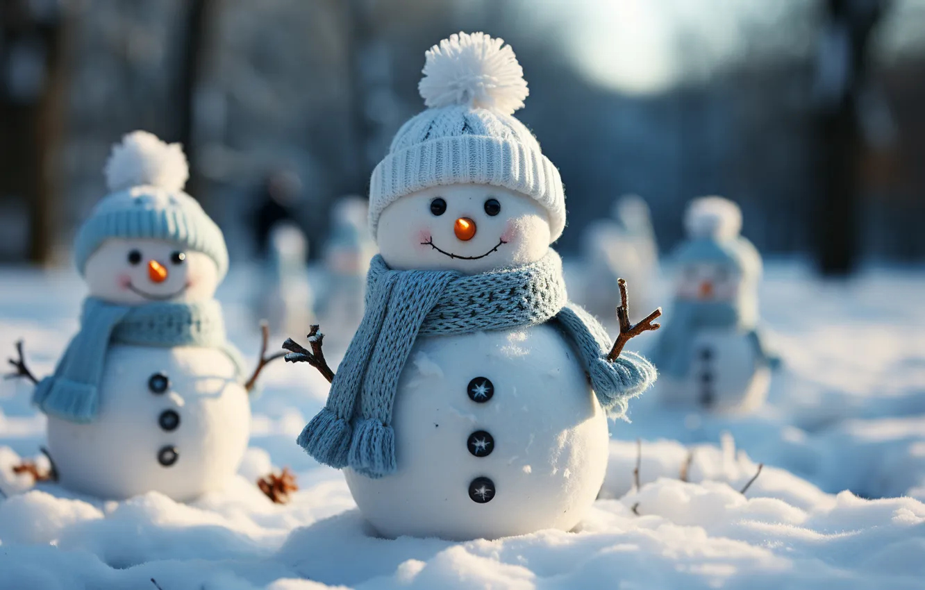 Photo wallpaper winter, snow, new year, Christmas, snowman, Christmas, winter, snow
