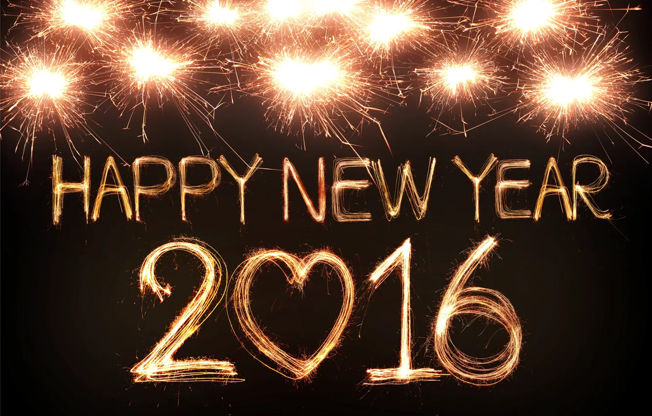 Photo wallpaper lights, salute, New Year, golden, New Year, fireworks, Happy, 2016