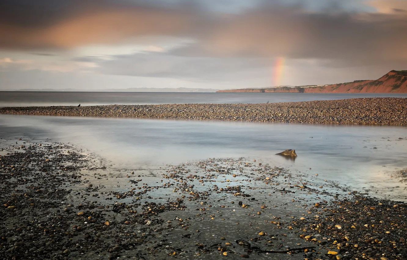 Photo wallpaper sea, landscape, rainbow