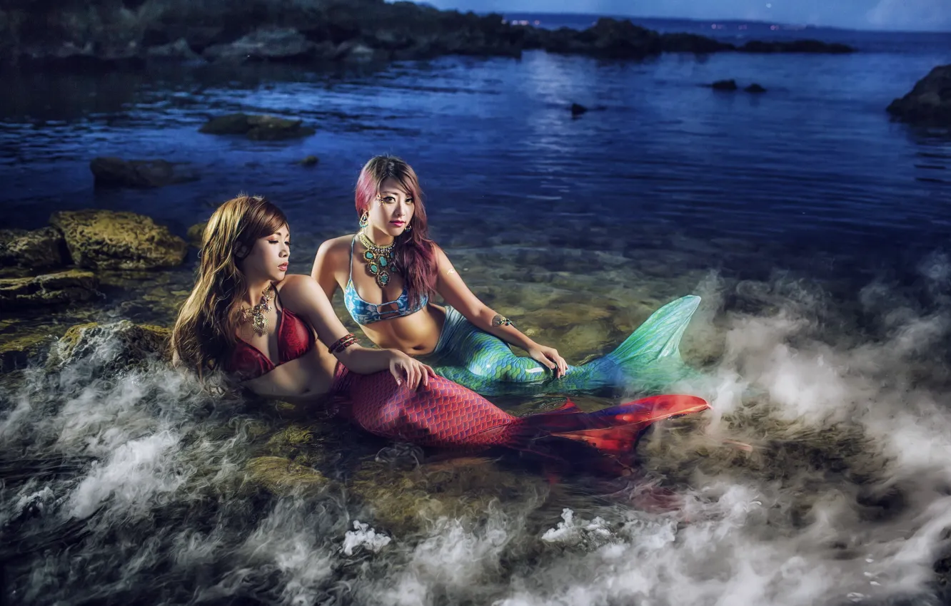 Photo wallpaper sea, girls, mermaid